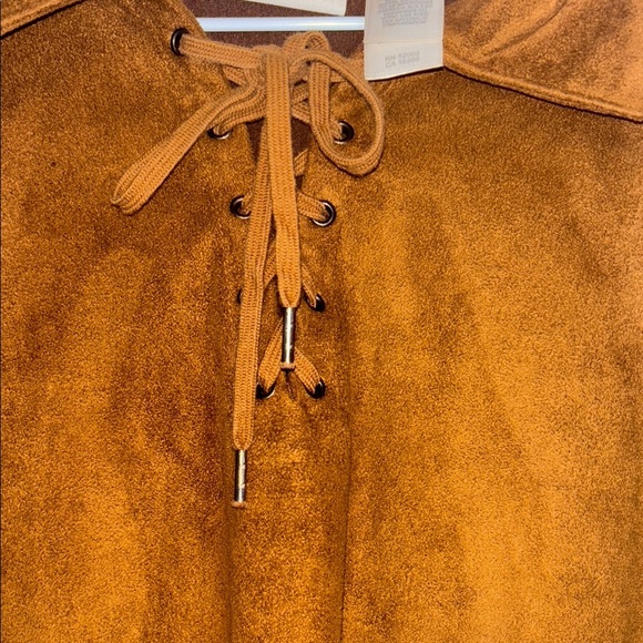 Vintage Liz Claiborne Lace-Up Top Brown Suede Look Y2K Style Size [X] - Picture 3 of 8